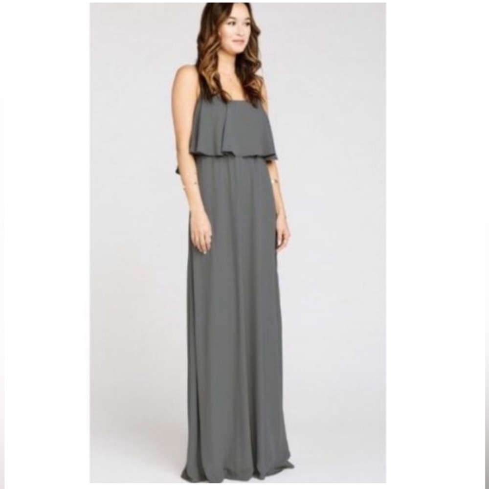 Show Me Your MuMu Caitlin Ruffle Maxi Dress in Gray